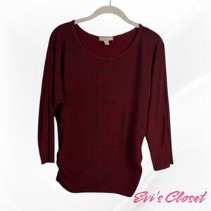 CB Established 1962 Women's Top Red Petite M Side Rushed 3/4 Sleeve Made In USA